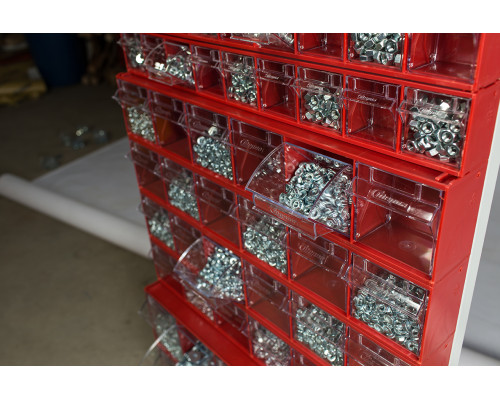 Короб откидной Стелла-техник F-600-6 , 600х96х112мм, 6 ячеек, красный, прозрачный