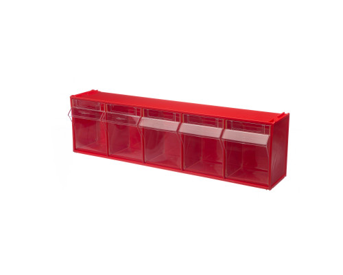 Короб откидной Стелла-техник F-600-5 , 600х140х168мм, 5 ячеек, красный, прозрачный