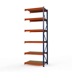 Секция приставная стеллажа металлического Оптима, 3500x1250x785 мм. Ярусы: 6 шт. фанера