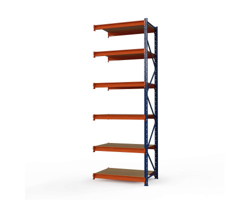 Секция приставная стеллажа металлического Оптима, 3500x1250x785 мм. Ярусы: 6 шт. фанера