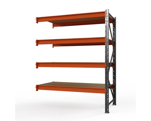 Секция приставная стеллажа металлического Оптима, 2500x1530x785 мм. Ярусы: 4 шт. фанера