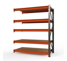 Секция приставная стеллажа металлического Оптима, 2500x1530x785 мм. Ярусы: 5 шт. фанера
