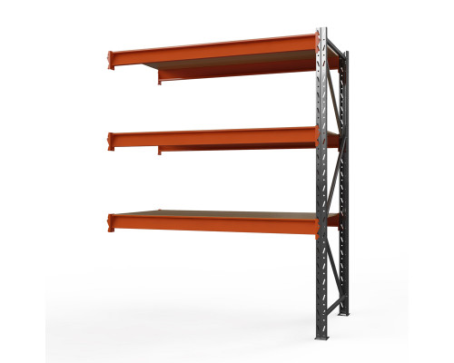 Секция приставная стеллажа металлического Оптима, 3500x1250x785 мм. Ярусы: 3 шт. фанера