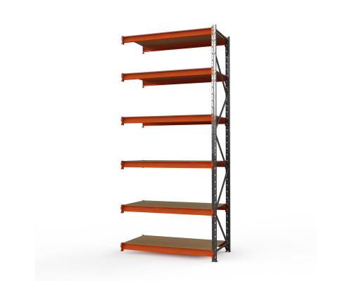 Секция приставная стеллажа металлического Оптима, 3500x1530x785 мм. Ярусы: 6 шт. фанера