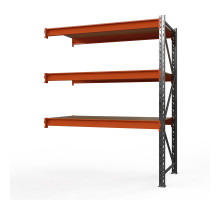 Секция приставная стеллажа металлического Оптима, 2500x2500x785 мм. Ярусы: 3 шт. фанера