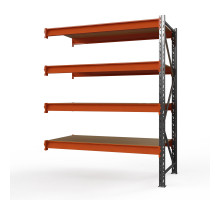 Секция приставная стеллажа металлического Оптима, 2500x2500x785 мм. Ярусы: 4 шт. фанера